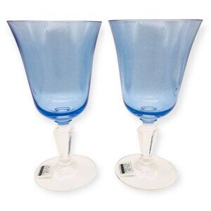 2 New Miller Roganska Lead Crystal Water Goblets Alfresco Blue Hand Blown MINT